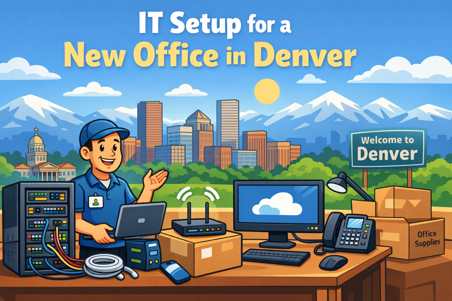Image depicting an IT setup for a new office in denver